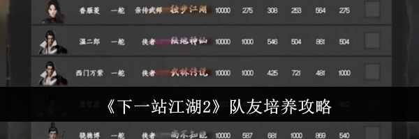 《下一站江湖2》队友培养攻略