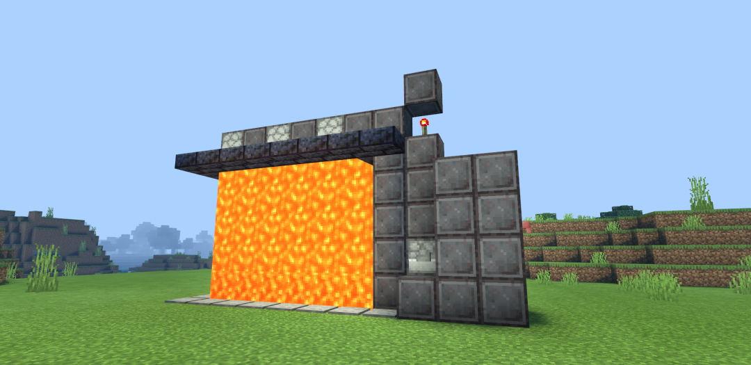 《我的世界：移动版》全自动按钮岩浆门搭建方法