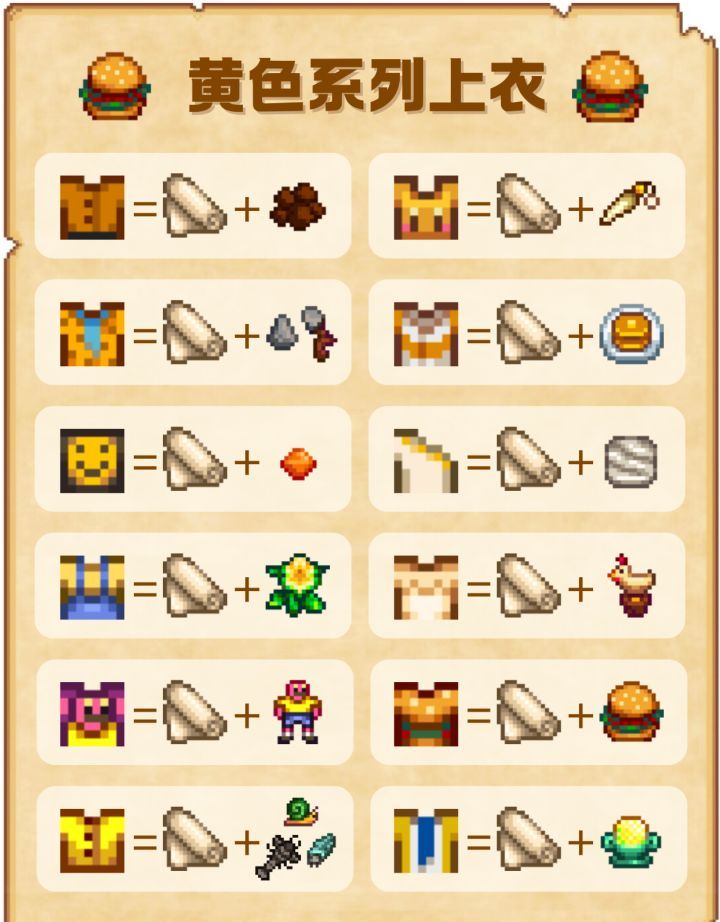 《星露谷物语》黄色系列上衣配方