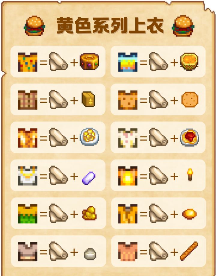 《星露谷物语》黄色系列上衣配方