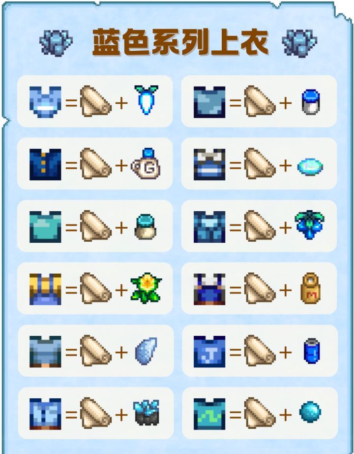 《星露谷物语》蓝色系上衣配方