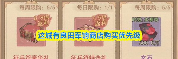 这城有良田军饷商店购买优先级